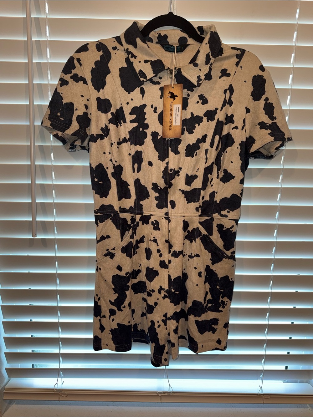 Cow Print Short Romper Jumpsuit in Black & White